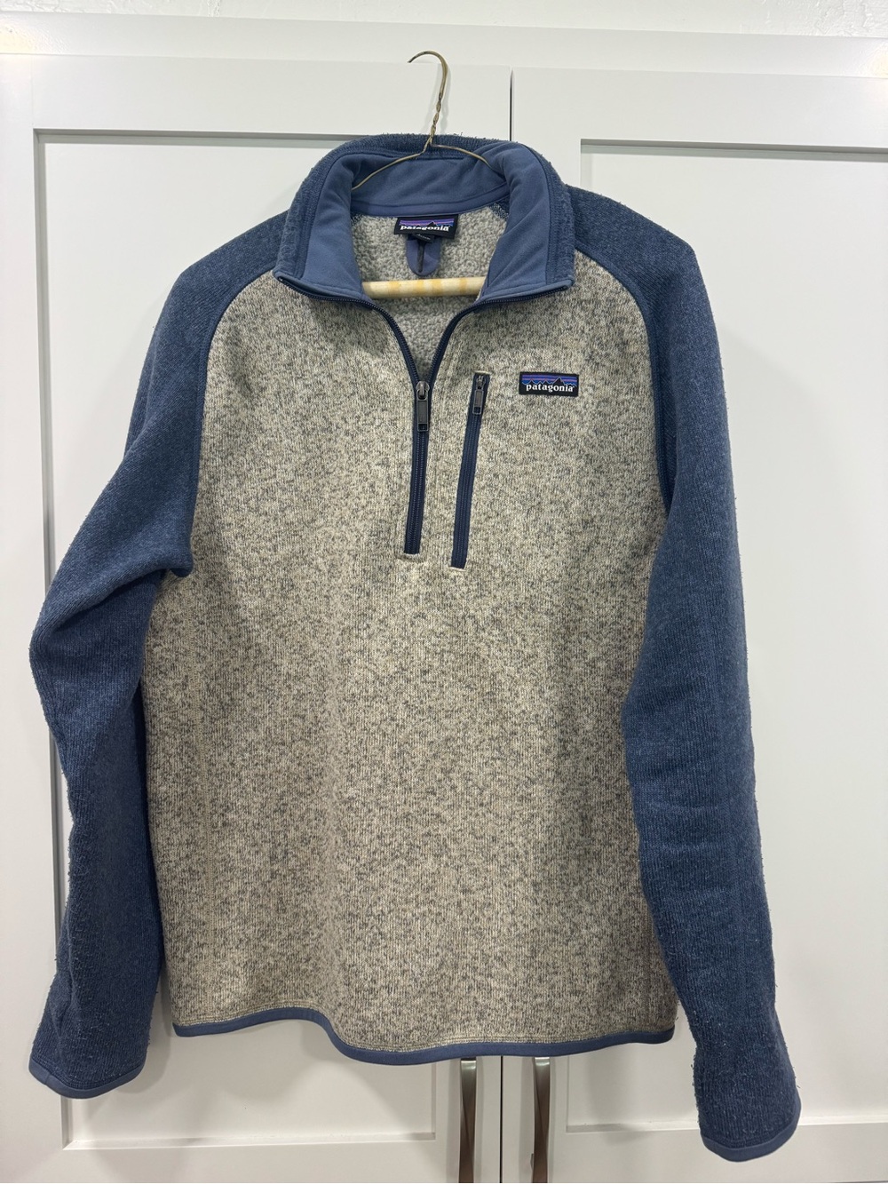 Patagonia Better Sweater quarter zip Navy Blue Fleece Jacket with Heather Gray